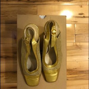 Vintage made in Italy Gold Caiman Slingback heels.